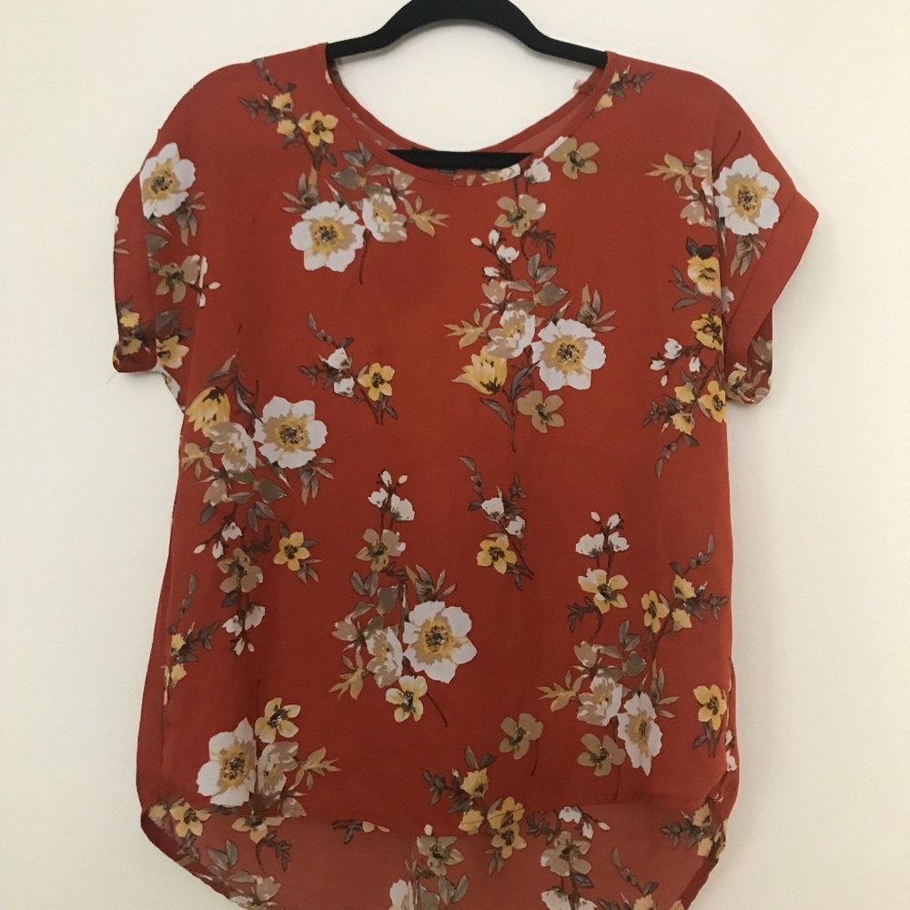 Women's blouse, Orange/Flower print, Size Medium